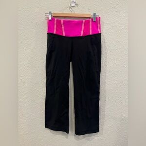 Lululemon Cropped Leggings Yoga Pants Pink Black Size 6